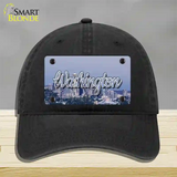 Washington Space Needle State Novelty License Plate Hat Unconstructed Cotton / Black