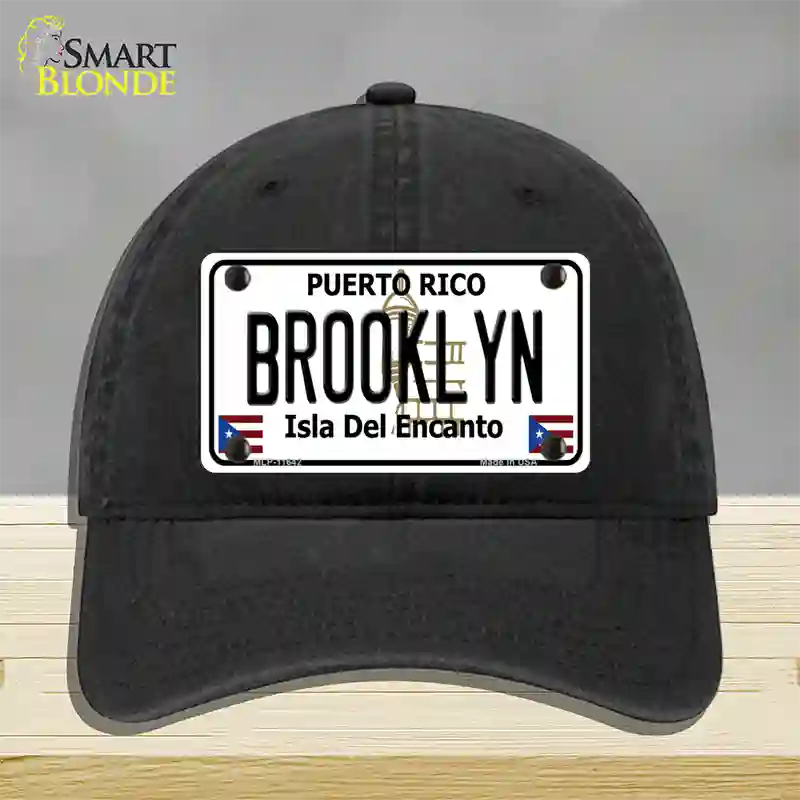 Brooklyn Puerto Rico Novelty License Plate Hat Unconstructed Cotton / Black