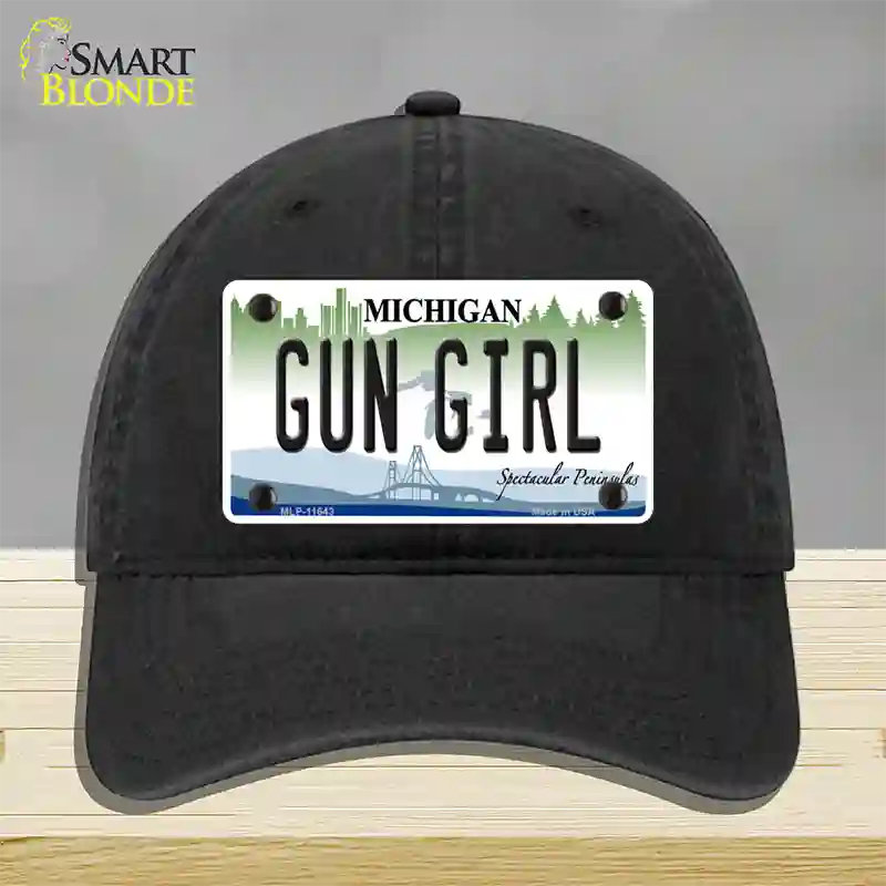 Gun Girl Michigan Novelty License Plate Hat Unconstructed Cotton / Black