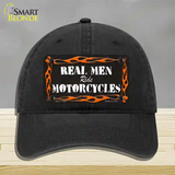 Real Men Ride Motorcycles Novelty License Plate Hat Unconstructed Cotton / Black