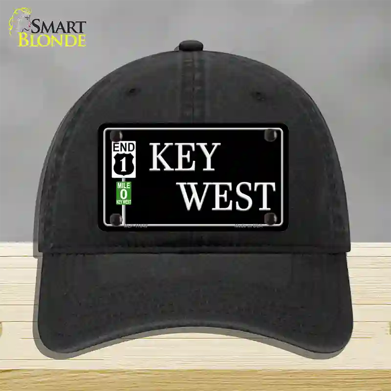 Key West Highway Sign Novelty License Plate Hat Unconstructed Cotton / Black