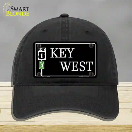 Key West Highway Sign Novelty License Plate Hat Unconstructed Cotton / Black