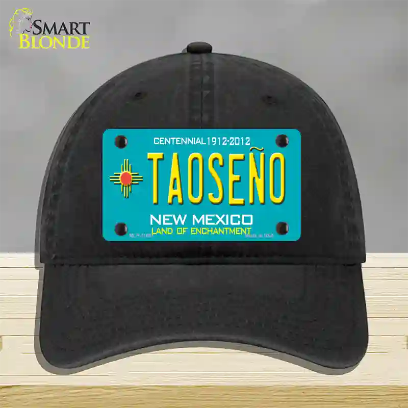 Taoseno Teal New Mexico Novelty License Plate Hat Unconstructed Cotton / Black