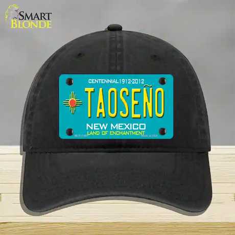 Taoseno Teal New Mexico Novelty License Plate Hat Unconstructed Cotton / Black