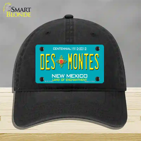 Des Montes Teal New Mexico Novelty License Plate Hat Unconstructed Cotton / Black