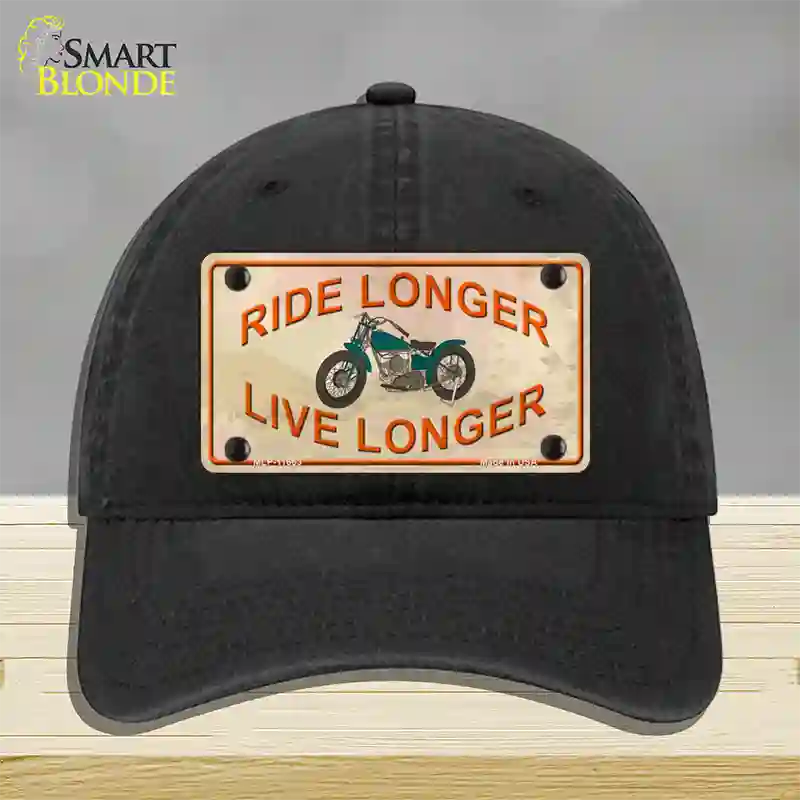 Ride Longer Live Longer Novelty License Plate Hat Unconstructed Cotton / Black