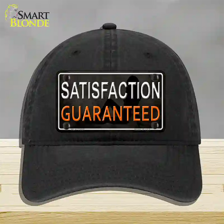 Satisfaction Guaranteed Novelty License Plate Hat Unconstructed Cotton / Black