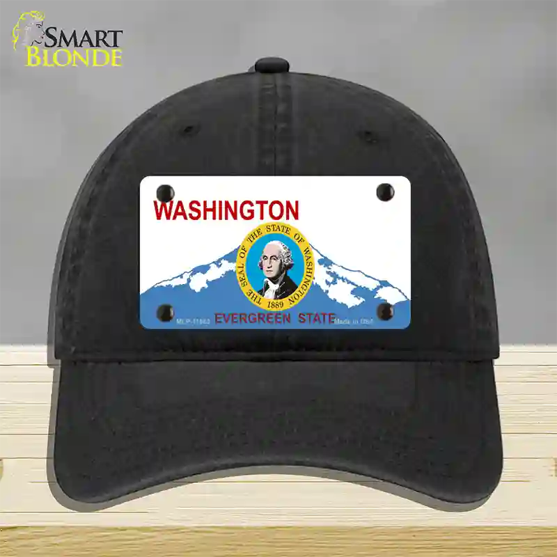 Washington Seal And State Novelty License Plate Hat Unconstructed Cotton / Black