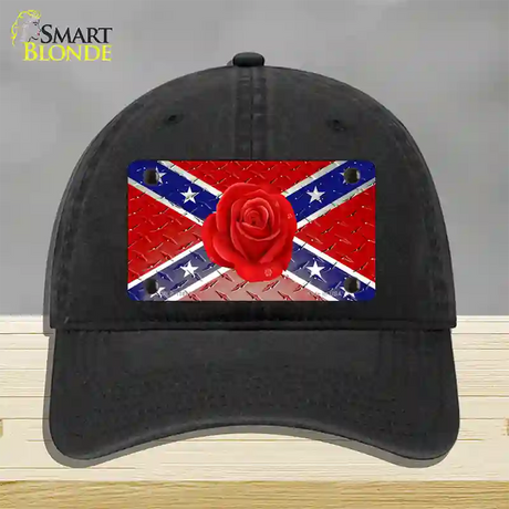 Confederate Flag With Red Rose Novelty License Plate Hat Unconstructed Cotton / Black