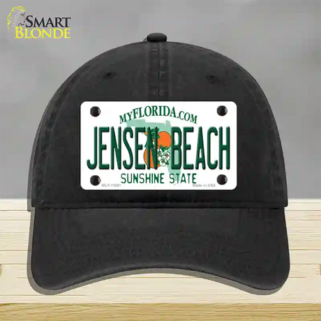 Jensen Beach Florida Novelty License Plate Hat Unconstructed Cotton / Black