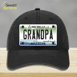 Grandpa Michigan Novelty License Plate Hat Unconstructed Cotton / Black