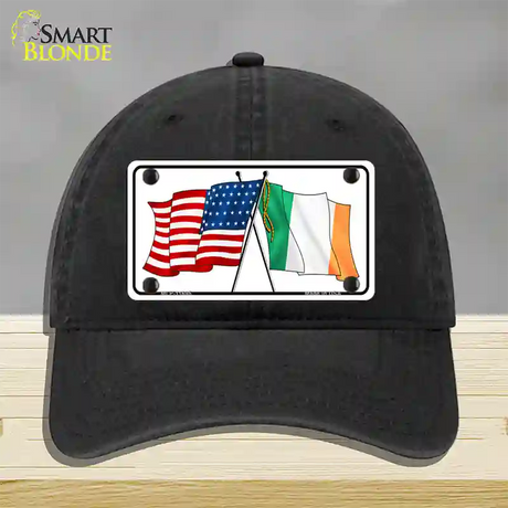 Ireland USA Crossed Flag Novelty License Plate Hat Unconstructed Cotton / Black