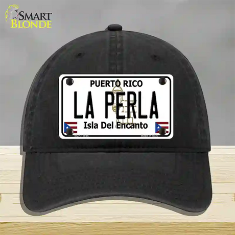 La Perla Puerto Rico Novelty License Plate Hat Unconstructed Cotton / Black