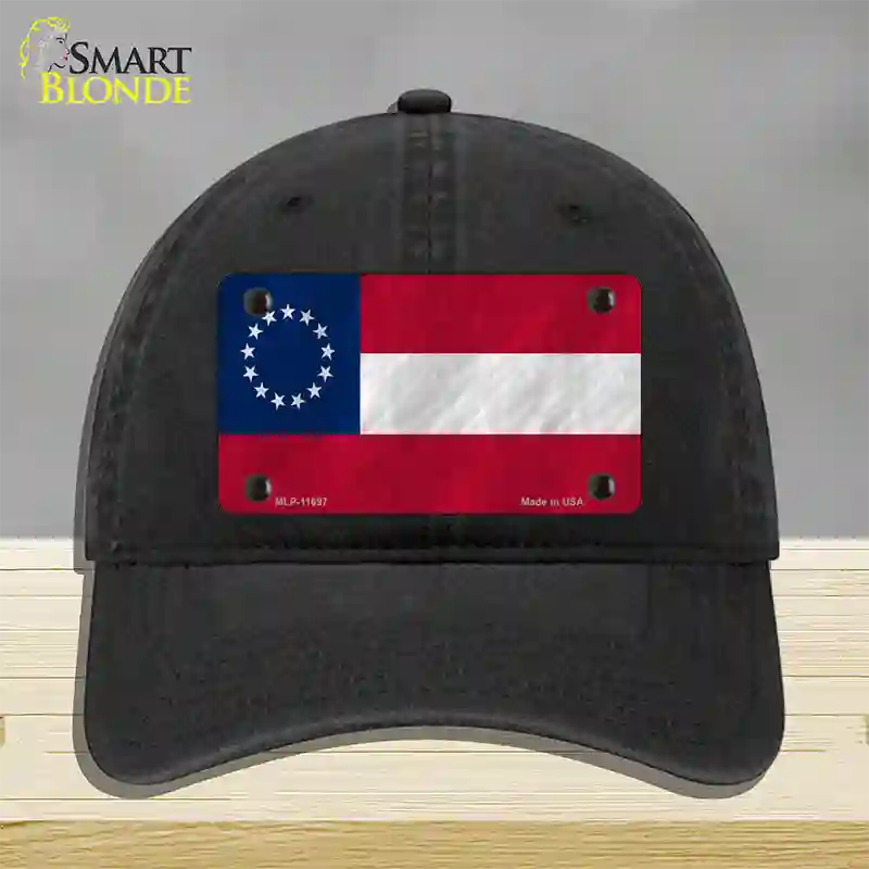 First Confederate Flag 13 Stars Novelty License Plate Hat Unconstructed Cotton / Black