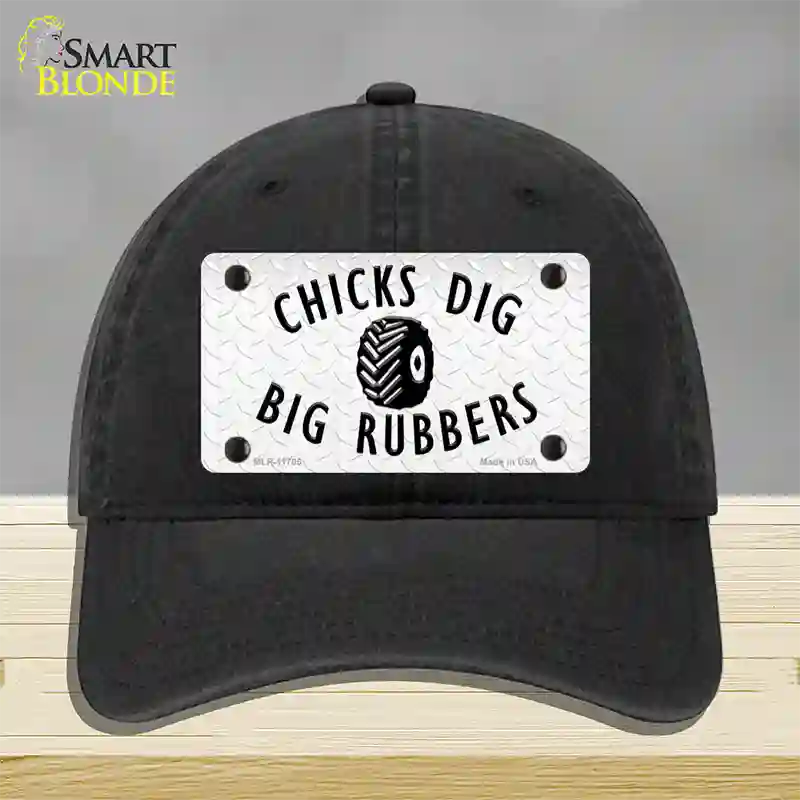 Chicks Dig Big Rubbers Novelty License Plate Hat Unconstructed Cotton / Black