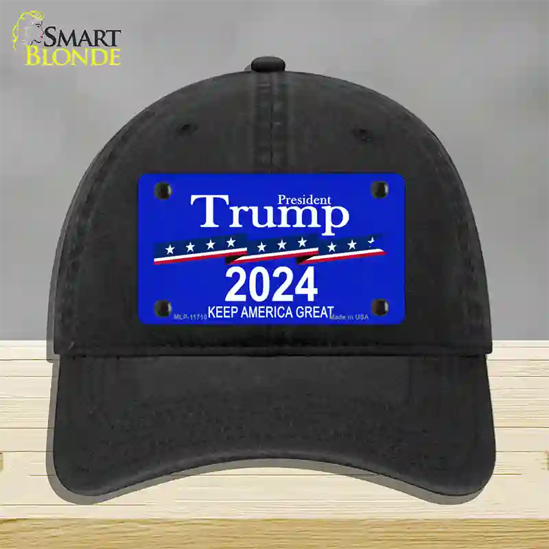 President Trump 2024 Novelty License Plate Hat Unconstructed Cotton / Black