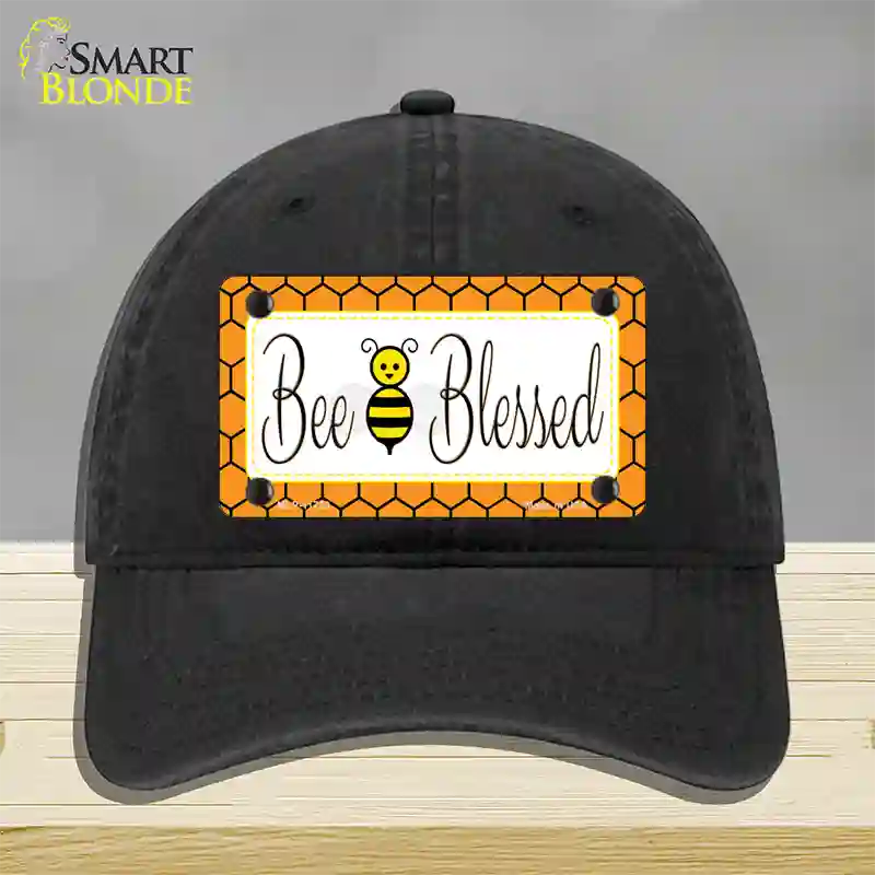 Bee Blessed Simple Novelty License Plate Hat Unconstructed Cotton / Black