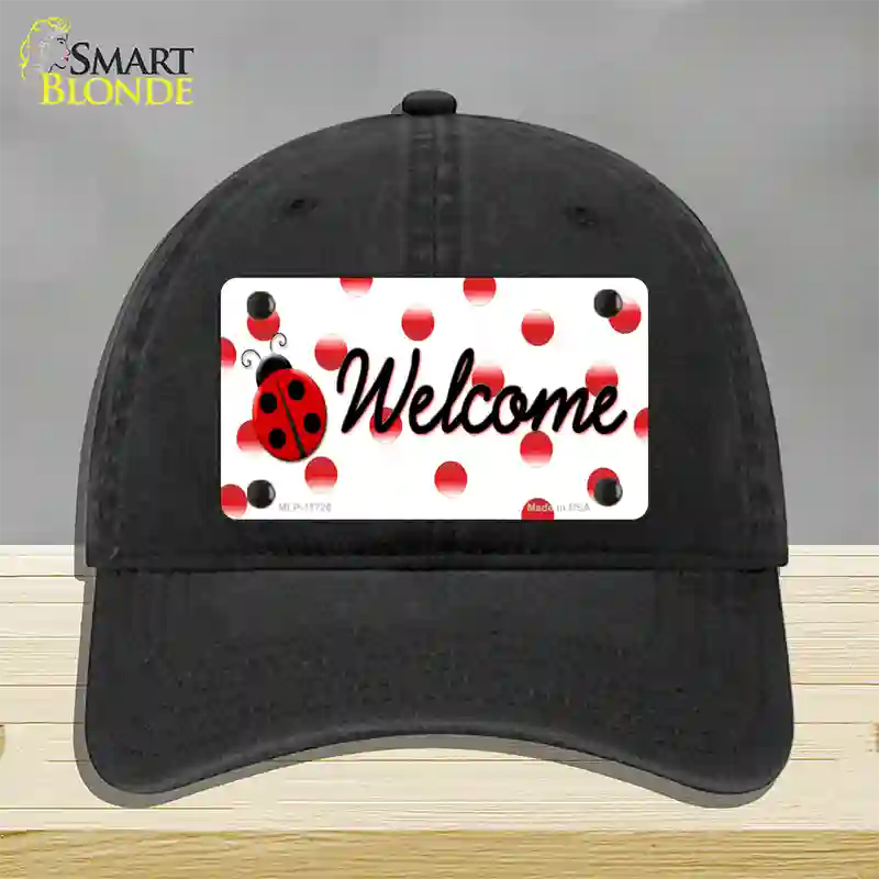 Welcome Ladybug Novelty License Plate Hat Unconstructed Cotton / Black