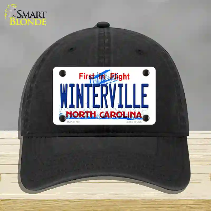 Winterville North Carolina State Novelty License Plate Hat Unconstructed Cotton / Black