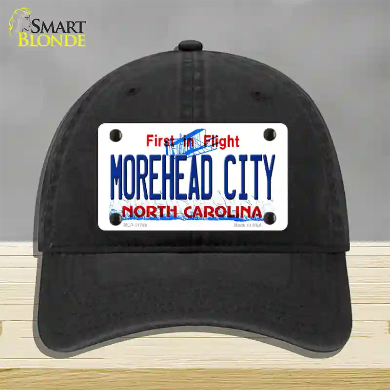 Morehead City North Carolina State Novelty License Plate Hat Unconstructed Cotton / Black