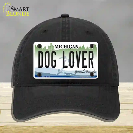 Michigan Dog Lover Novelty License Plate Hat Unconstructed Cotton / Black