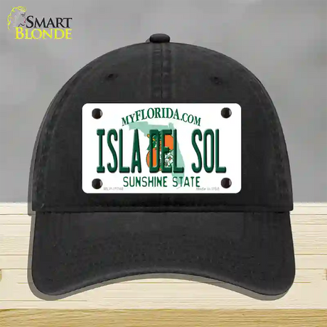 Isla Del Sol Florida Novelty License Plate Hat Unconstructed Cotton / Black