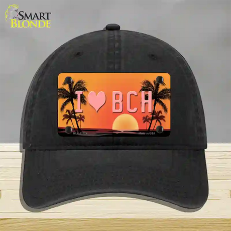 I Love Beach Novelty License Plate Hat Unconstructed Cotton / Black