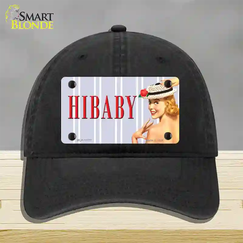 Hi Baby Vintage Pinup Novelty License Plate Hat Unconstructed Cotton / Black