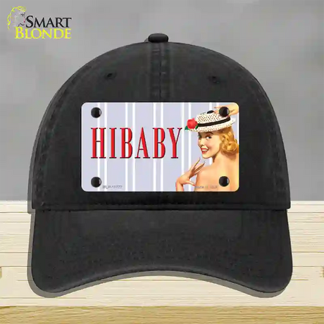 Hi Baby Vintage Pinup Novelty License Plate Hat Unconstructed Cotton / Black