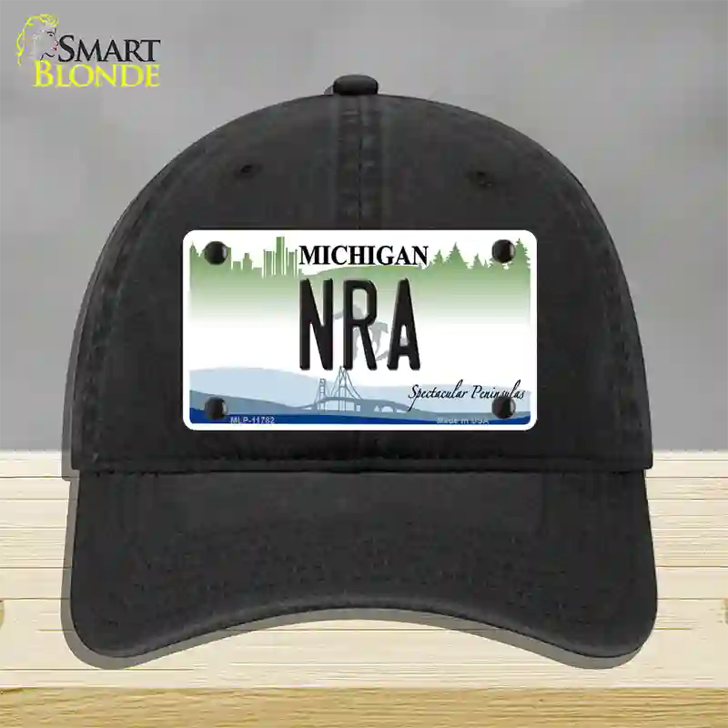 NRA Michigan Novelty License Plate Hat Unconstructed Cotton / Black