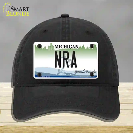 NRA Michigan Novelty License Plate Hat Unconstructed Cotton / Black