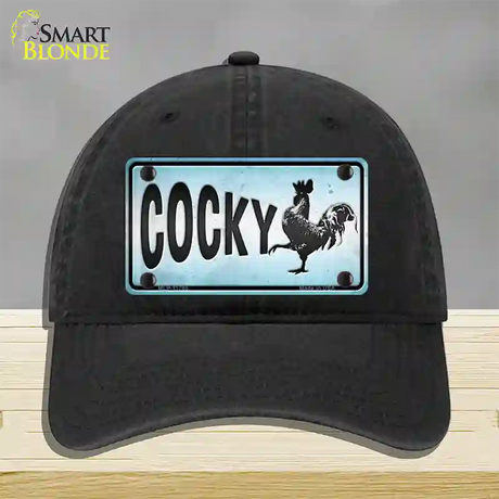 Cocky Chicken Novelty License Plate Hat Unconstructed Cotton / Black