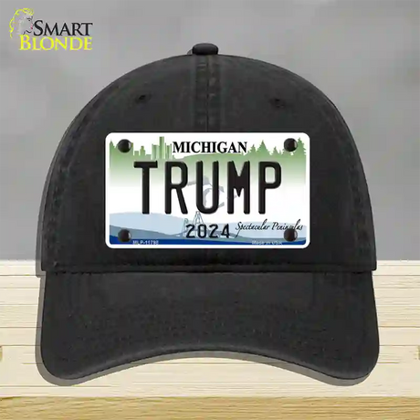 Trump 2024 Michigan Background Novelty License Plate Hat Unconstructed Cotton / Black