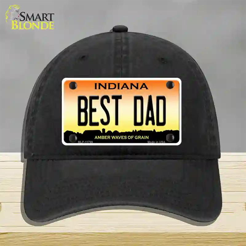 Best Dad Indiana Novelty License Plate Hat Unconstructed Cotton / Black