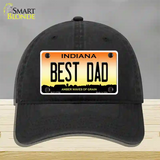 Best Dad Indiana Novelty License Plate Hat Unconstructed Cotton / Black