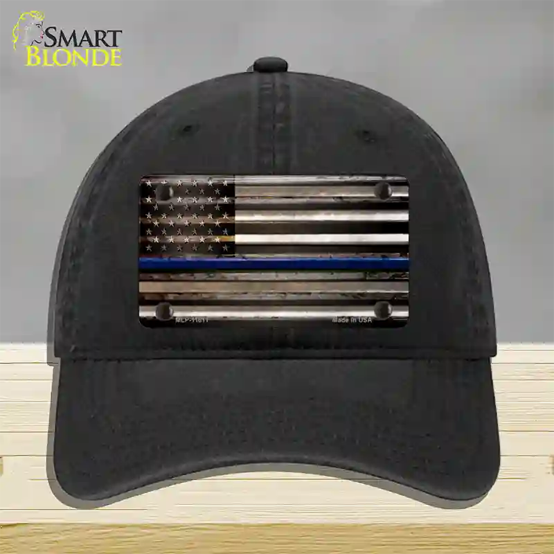 Thin Blue Line American Flag Novelty License Plate Hat Unconstructed Cotton / Black