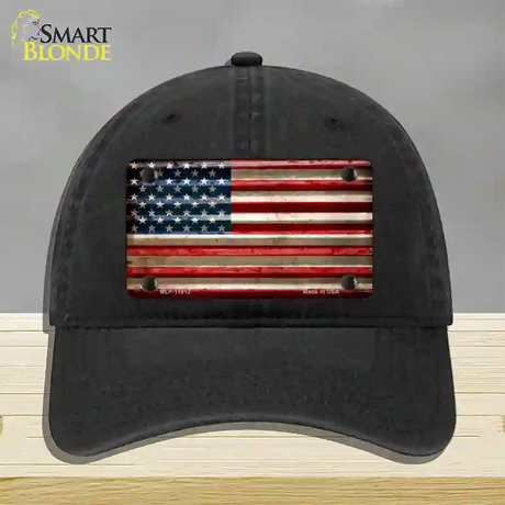 American Flag Corrugated Novelty License Plate Hat Unconstructed Cotton / Black