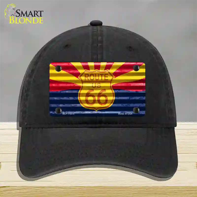 Route 66 Arizona Flag Novelty License Plate Hat Unconstructed Cotton / Black