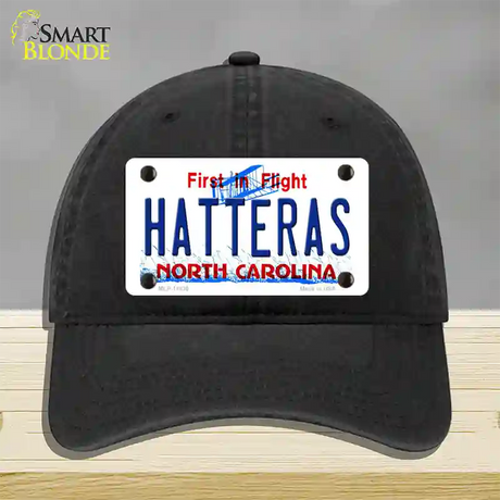 Hatteras North Carolina Novelty License Plate Hat Unconstructed Cotton / Black