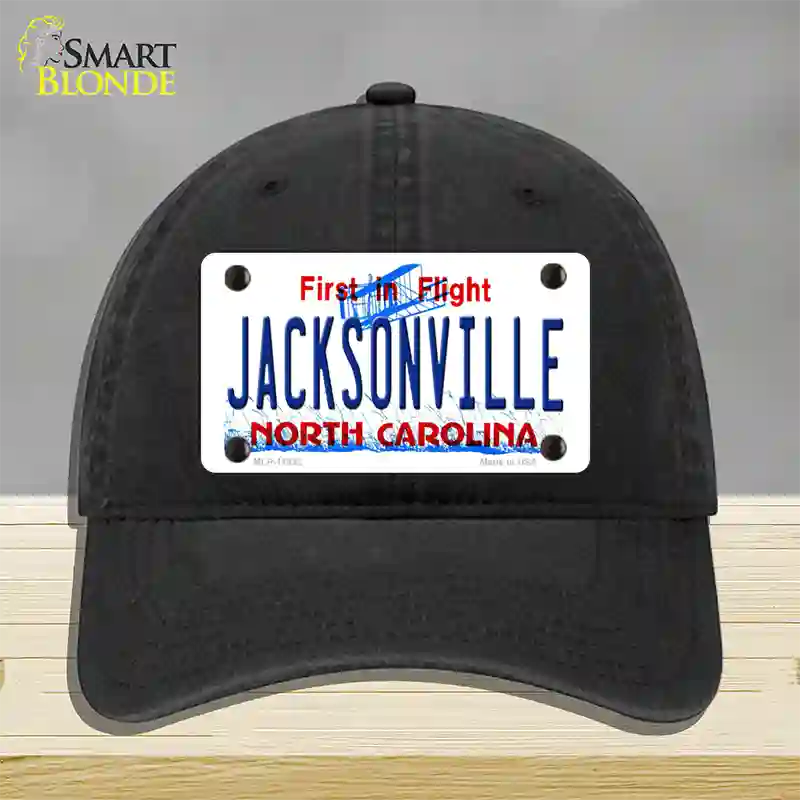 Jacksonville North Carolina Novelty License Plate Hat Unconstructed Cotton / Black