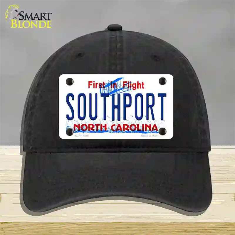 Southport North Carolina Novelty License Plate Hat Unconstructed Cotton / Black