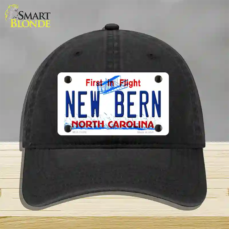 New Bern North Carolina Novelty License Plate Hat Unconstructed Cotton / Black