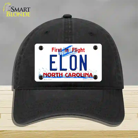 Elon North Carolina Novelty License Plate Hat Unconstructed Cotton / Black