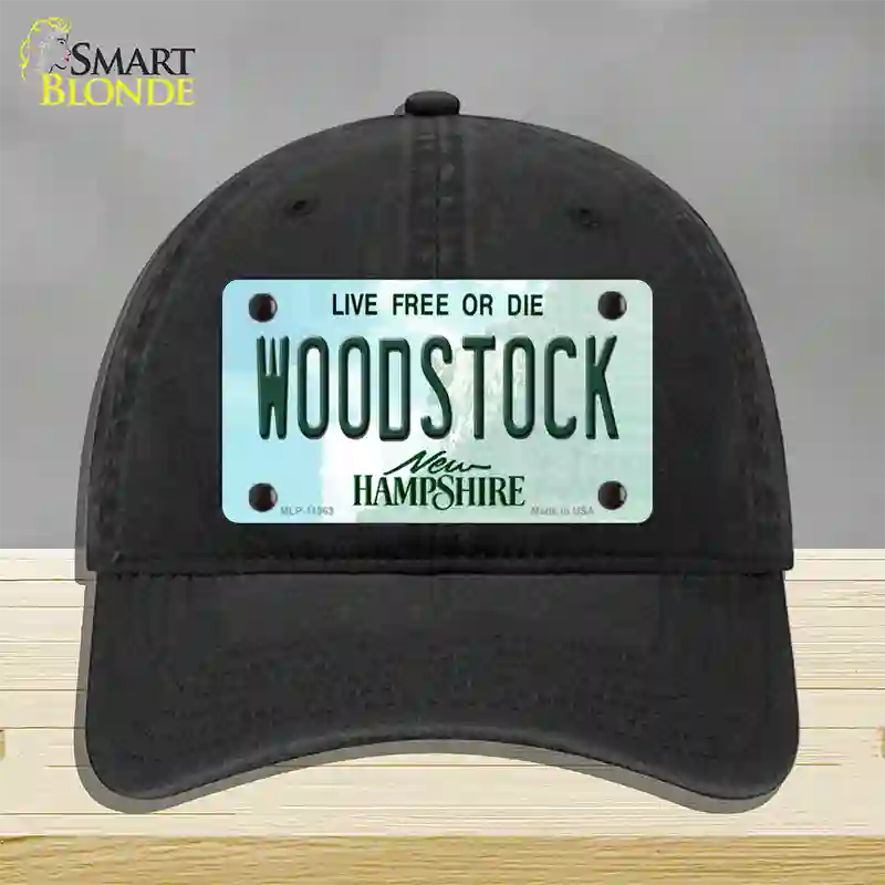 Woodstock New Hampshire Novelty License Plate Hat Unconstructed Cotton / Black