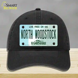 North Woodstock New Hampshire Novelty License Plate Hat Unconstructed Cotton / Black