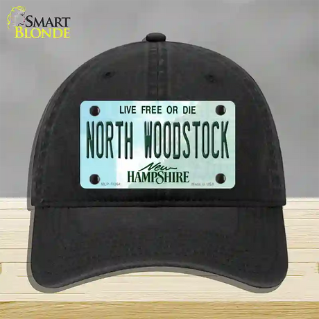 North Woodstock New Hampshire Novelty License Plate Hat Unconstructed Cotton / Black