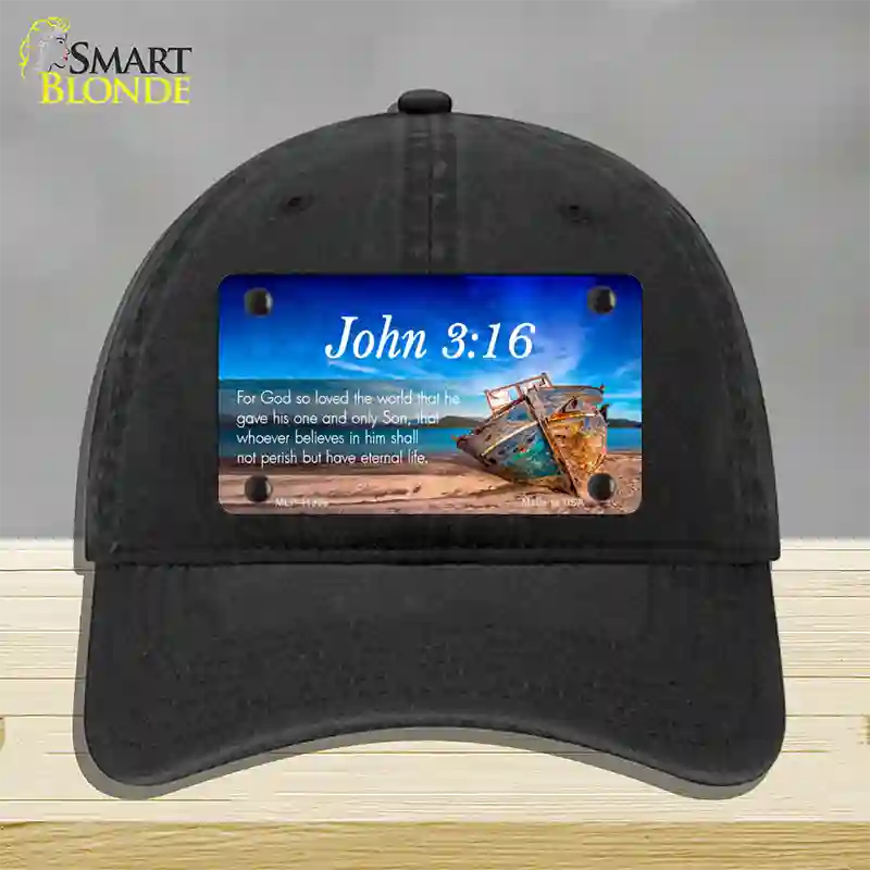 John 3 16 Beach Novelty License Plate Hat Unconstructed Cotton / Black