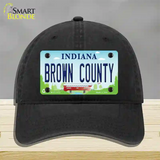 Brown County Indiana Novelty License Plate Hat Unconstructed Cotton / Black