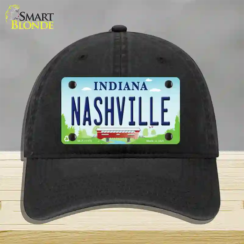 Nashville Indiana Novelty License Plate Hat Unconstructed Cotton / Black