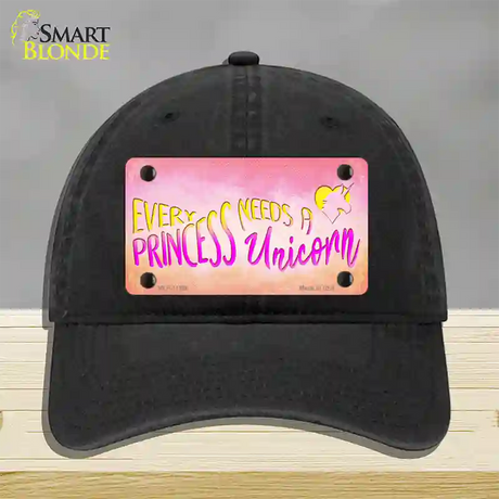 Princess and Unicorn Novelty License Plate Hat Unconstructed Cotton / Black